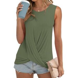 Anydoll Women's Casual Sleeveless Tank Tops Summer Loose Crewneck Twist Front T